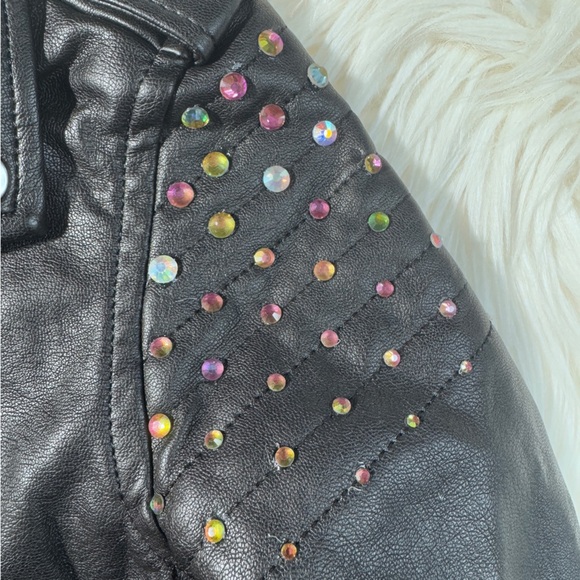 H&M Faux Leather Studded Moto Jacket Size 3-4 - Picture 2 of 10